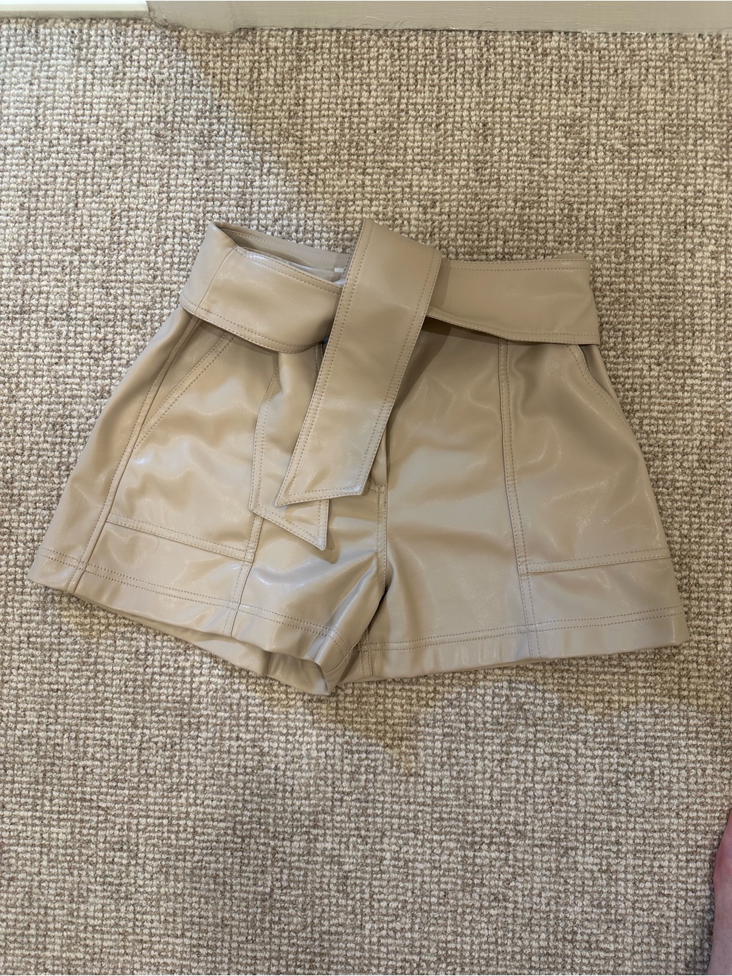 Jonathan Simkhai Beige High-Waist Belted Faux Leather Shorts